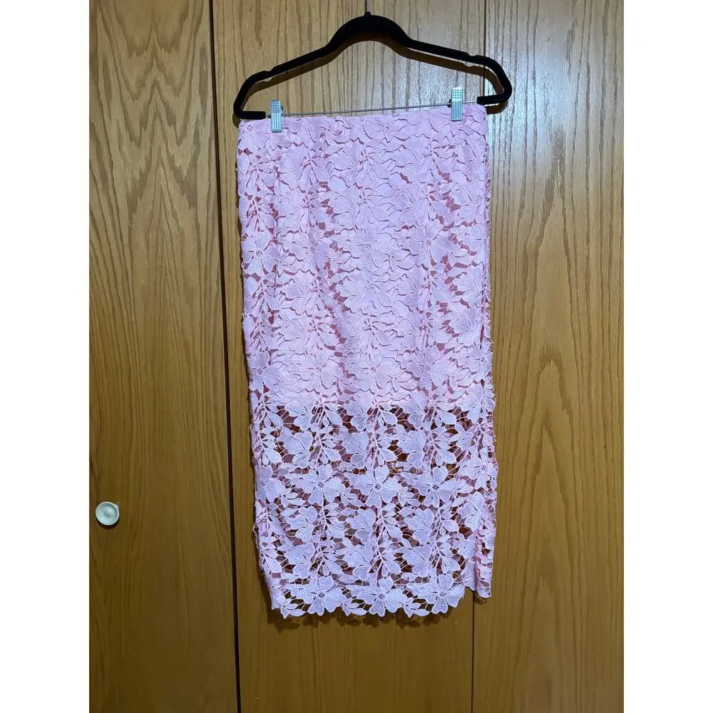 NWT‎ full lace pink midi skirt floral women's M A New Day spring summer feminine